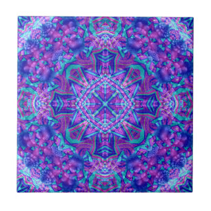 Purple & Blue Vintage Fractal Kaleidoscope Tile