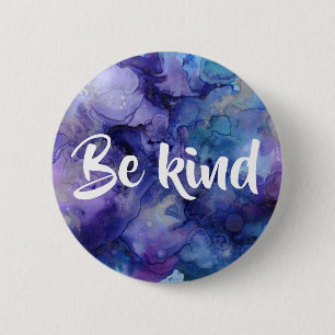 Purple Blue Watercolor Be Kind Round Button