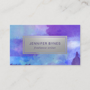 Purple & Blue Watercolor - Faux Silver Business Card