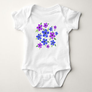 Purple & Blue Watercolor Floral Motif Baby Bodysuit