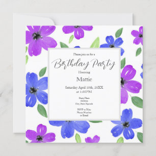 Purple & Blue Watercolor Floral Motif Invitation