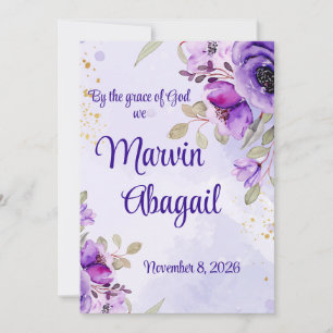 Purple Blue Watercolor Floral Wedding Invitation