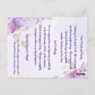 Purple Blue Watercolor Floral Wedding Invitation Postcard