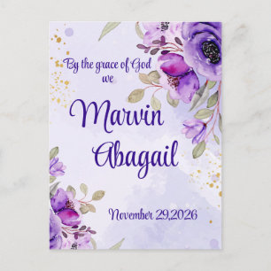 Purple Blue Watercolor Floral Wedding Invitation Postcard
