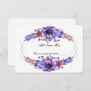 Purple & Blue Watercolor Floral Wedding Table Card