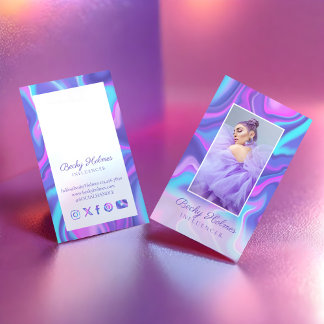 Purple & Blue Watercolor Holographic Design Beauty Business Card