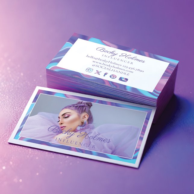 Purple & Blue Watercolor Holographic Design Beauty Business Card (Purple & Blue Watercolor Holographic Design Beauty Business Card)