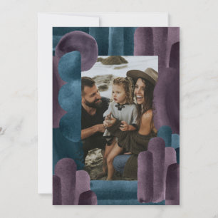 Purple blue watercolor photo Christmas holiday Card