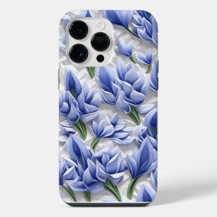 PURPLE BLUE WHITE 3-D PAPER LOOK BLUEBELLS iPhone 14 PRO MAX CASE