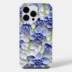 PURPLE BLUE WHITE 3-D PAPER LOOK BLUEBELLS iPhone 14 PRO MAX CASE