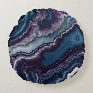 Purple Blue White Agate Marble design  Round Cushion