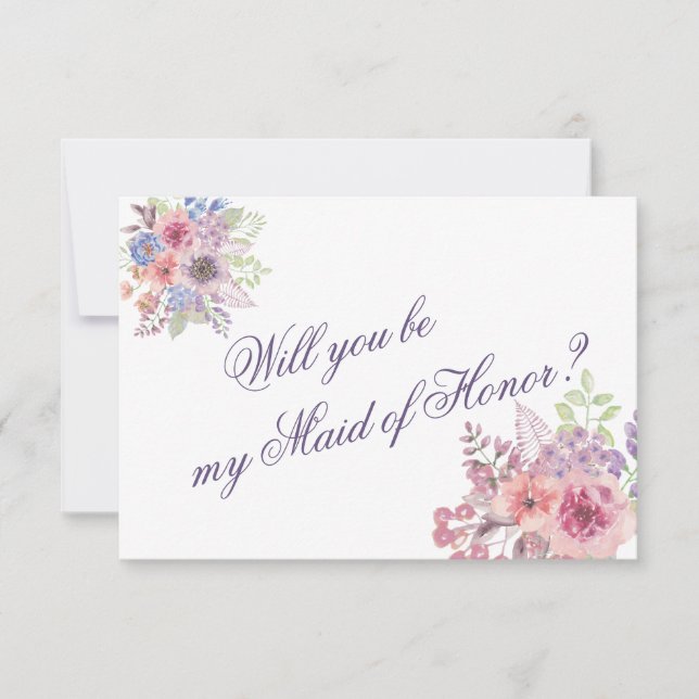 Purple & Blue Wildflower "Maid of Honour? card (Front)