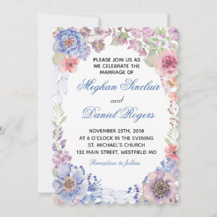 Purple & Blue Wildflowers Wedding Invitation