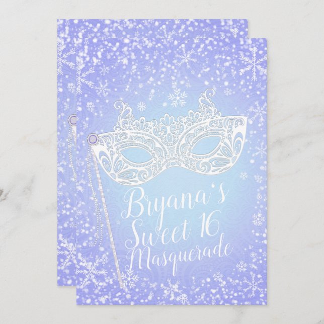 Purple Blue Winter Wonderland Masquerade Sweet 16 Invitation (Front/Back)