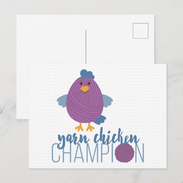 Purple & Blue Yarn Chicken Champion Postcard (Front/Back)