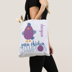 Purple & Blue Yarn Chicken Champion Tote Bag