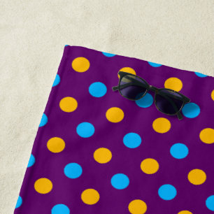 Purple Blue Yellow Polka Dots Design Beach Towel