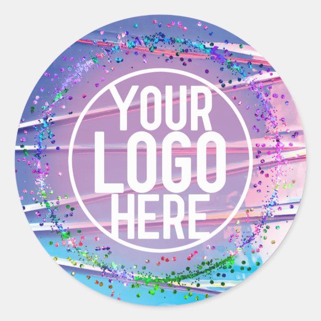 Purple Blue Zigzag Holograph Glitter Confetti Logo Classic Round Sticker (Front)