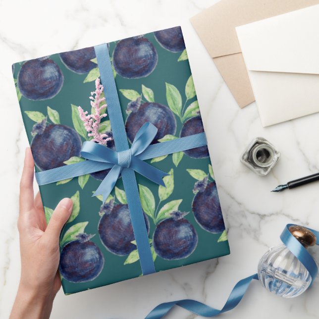 Purple Blueberries Watercolor Hand-painted Wrapping Paper (Gifting)