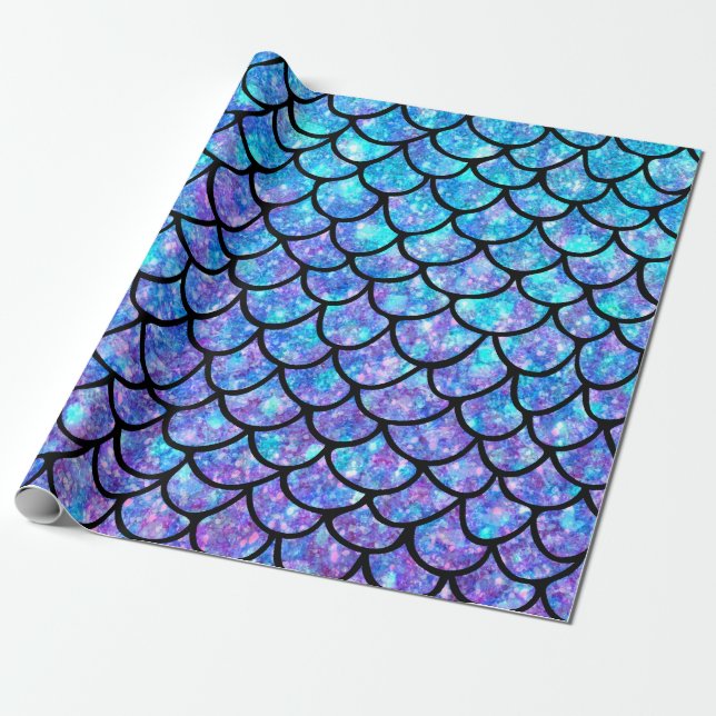 Purple & Blues Mermaid Scales Wrapping Paper (Unrolled)