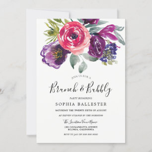 Purple & Blush Bridal Shower Brunch & Bubbly Invitation