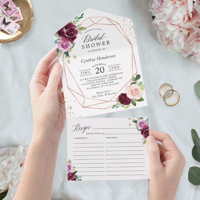 Purple Blush Floral Geometric Bridal Shower Recipe All In One Invitation (Creator Uploaded)