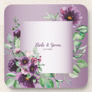 Purple Blush Floral Geometric Greenery Coaster