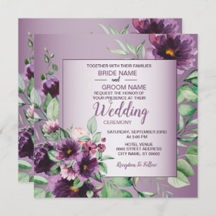 Purple Blush Floral Geometric Greenery Wedding Invitation