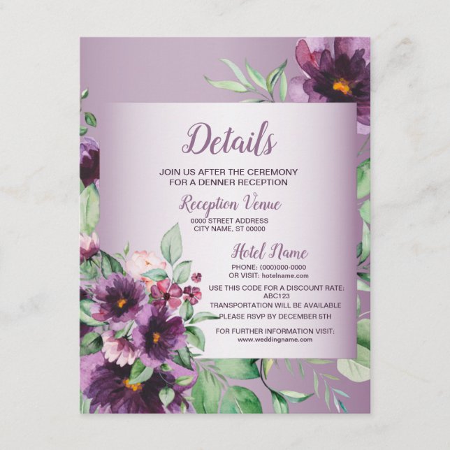 Purple Blush Flowers Geometric Greenery Detail Enclosure Card (Front)