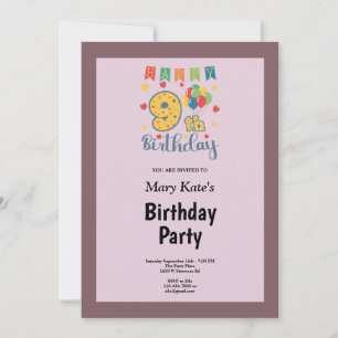 Purple/Blush Framed 9th Birthday Party Invitation