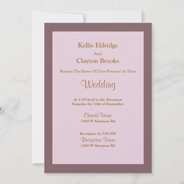 Purple/Blush Framed Wedding Invitation (Front)