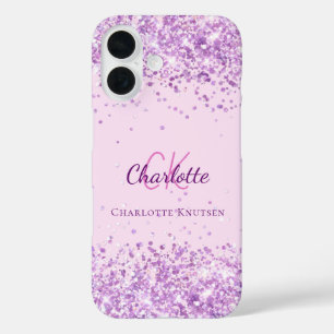 Purple blush pink confetti monogram name  iPhone 16 case