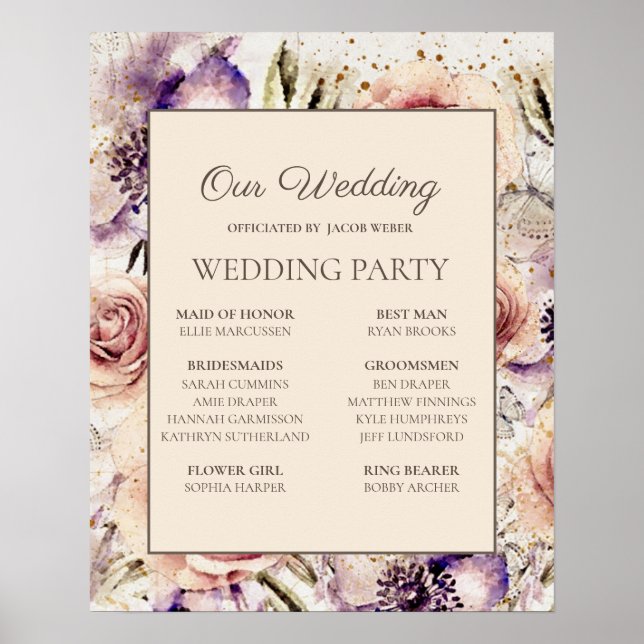 Purple Blush Pink Cream Wedding Party Poster (Front)