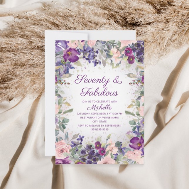 Purple Blush Pink Floral 70 and Fabulous Birthday Invitation (Creator Uploaded)
