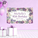 Purple Blush Pink Floral Foliage 90th Birthday Banner<br><div class="desc">Celebrate a milestone with this elegant blush pink and purple watercolor floral 90th birthday party banner. Delicately designed with soft botanical accents, this artistic banner adds a sophisticated touch to any celebration. The text is fully customisable, making it perfect for birthdays of any age—whether it’s a 70th, 80th, 90th, or...</div>