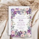 Purple Blush Pink Floral Foliage 90th Birthday Invitation<br><div class="desc">Elegant and feminine purple and blush pink watercolor floral and foliage 90th birthday party invitation for women. Text is fully customisable,  so design these invitations for anyone of any age. Contact me for assistance with your customisations or to request additional Zazzle products for your party.</div>