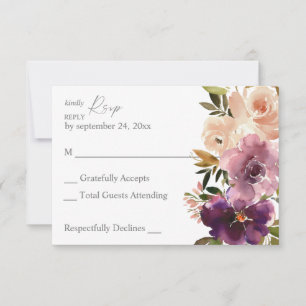 Purple & Blush Pink Floral no Meal RSVP Card