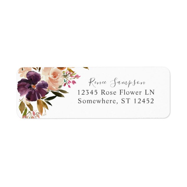 Purple & Blush Pink Floral Return Address Label (Front)
