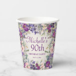 Purple Blush Pink Flowers 90th Birthday Paper Cups<br><div class="desc">Elegant and artistic blush pink and purple watercolor floral and foliage 90th birthday party paper cups. Personalised with your name,  age,  and party date.  Contact me for assistance with your customisations or to request additional Zazzle products for your party.</div>