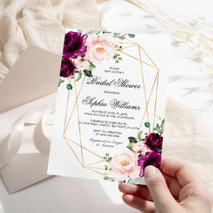 Purple & Blush Pink Rose Bridal Shower Invitation