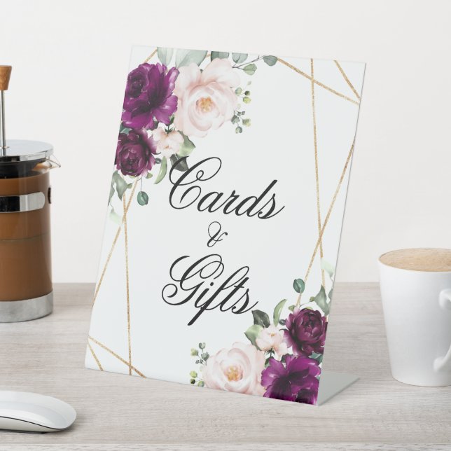 Purple & Blush Pink Rose Shower Cards & Gifts Sign (In SItu)