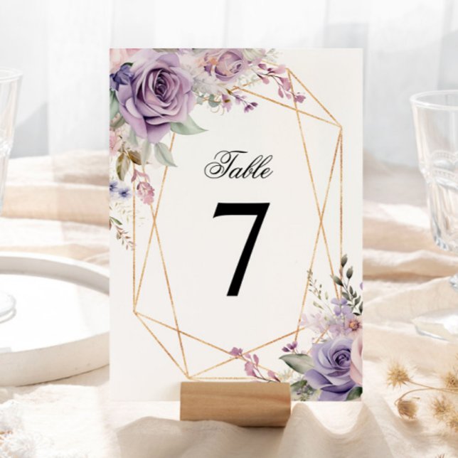 Purple & Blush Pink Rose Wedding Table Number (Creator Uploaded)
