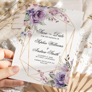 Purple & Blush Rose Flowers Save the Date Invitation
