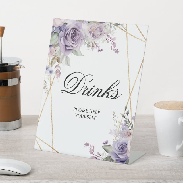 Purple & Blush Rose Flowers Shower Drinks Sign (In SItu)