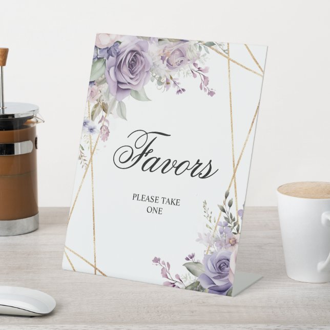 Purple & Blush Rose Flowers Shower Favours Sign (In SItu)