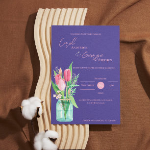 Purple & Blush Tulip Mason Jar Wedding Invitation