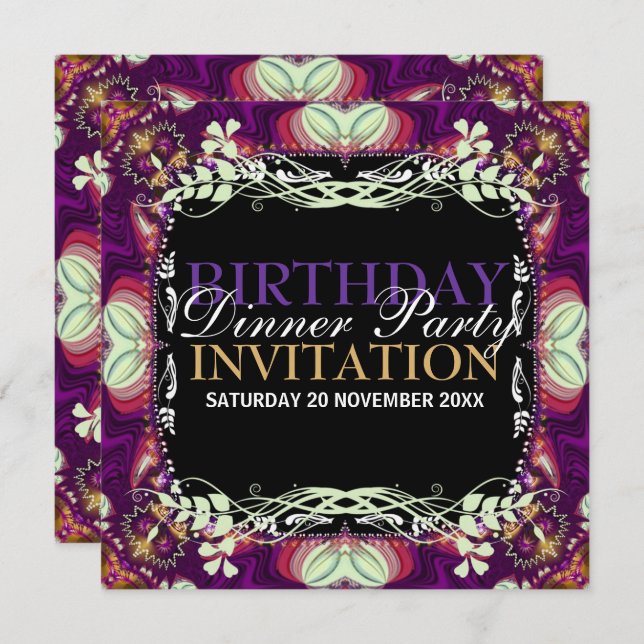 Purple Bohemian Birthday Dinner Party Event Invitation (Front/Back)
