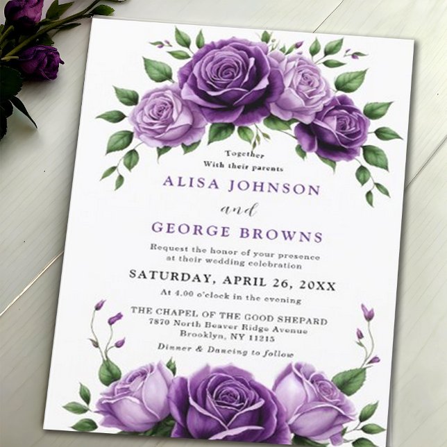Purple Bohemian Boho Summer Flowers Wedding Invitation (Creator Uploaded)