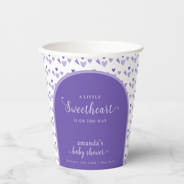 Purple Boho Arch Sweetheat Valentine Baby Shower  Paper Cups (Front)