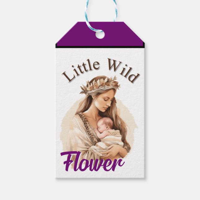 Purple Boho Baby Shower Gift Tags (Front)